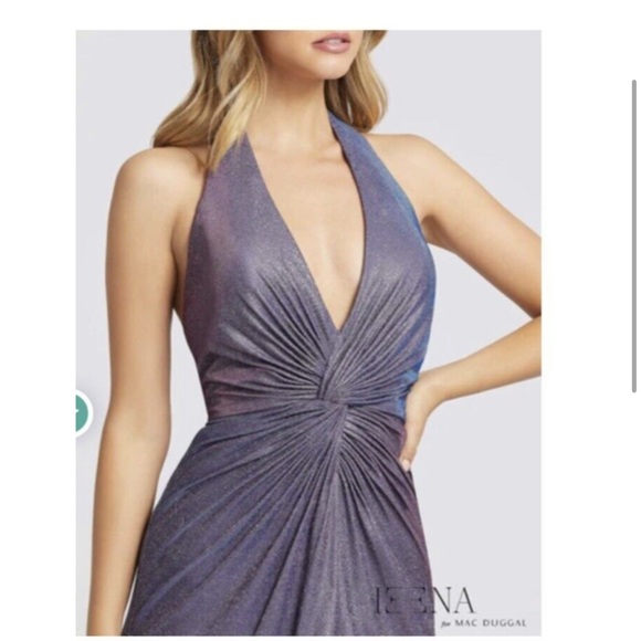 NWT Ieena Mac Duggal Dress Long Metallic Glittered Slit Evening Purple - Picture 4 of 9